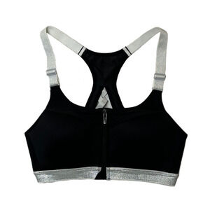 Victoria Secret Sports Bra Black with padding and  Silver Straps and band